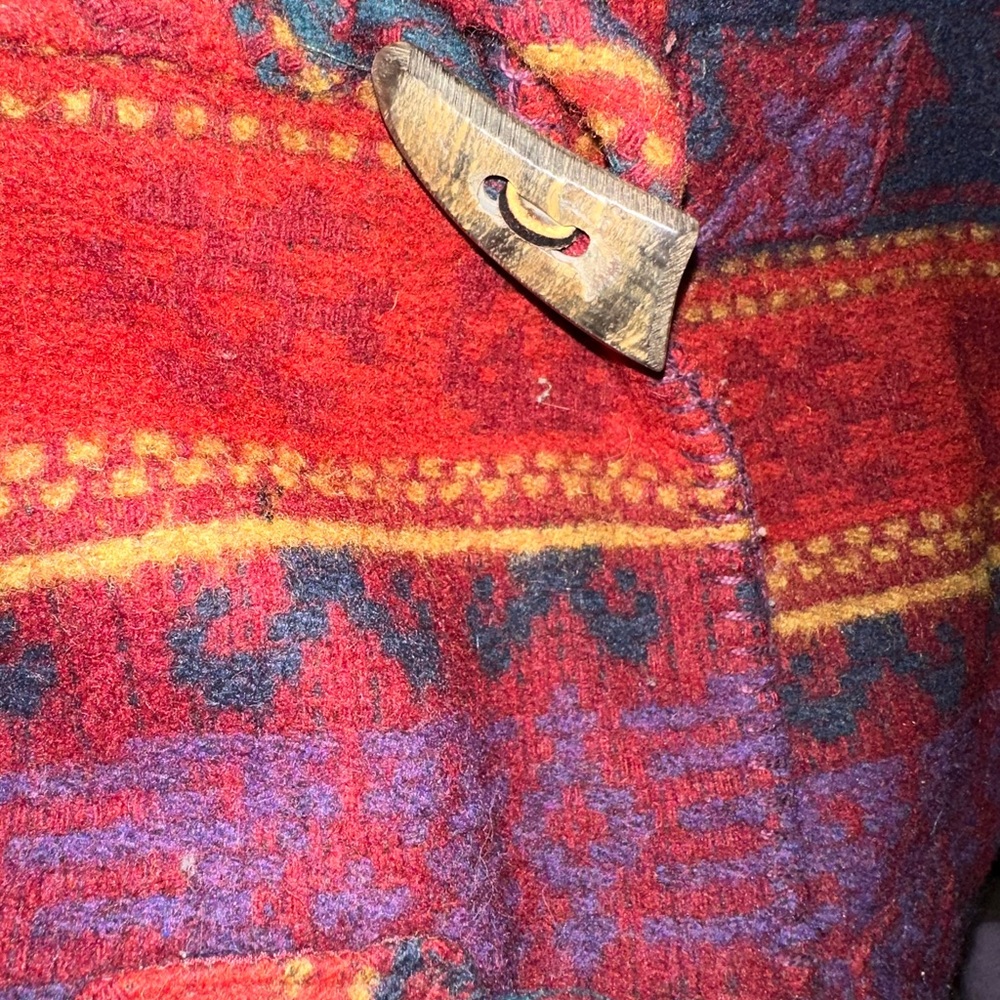 Eddie Bauer Deep Red and Blue Tribal Patterned Pea Coat Wool Blend
Wm Sz Large - Picture 10 of 12